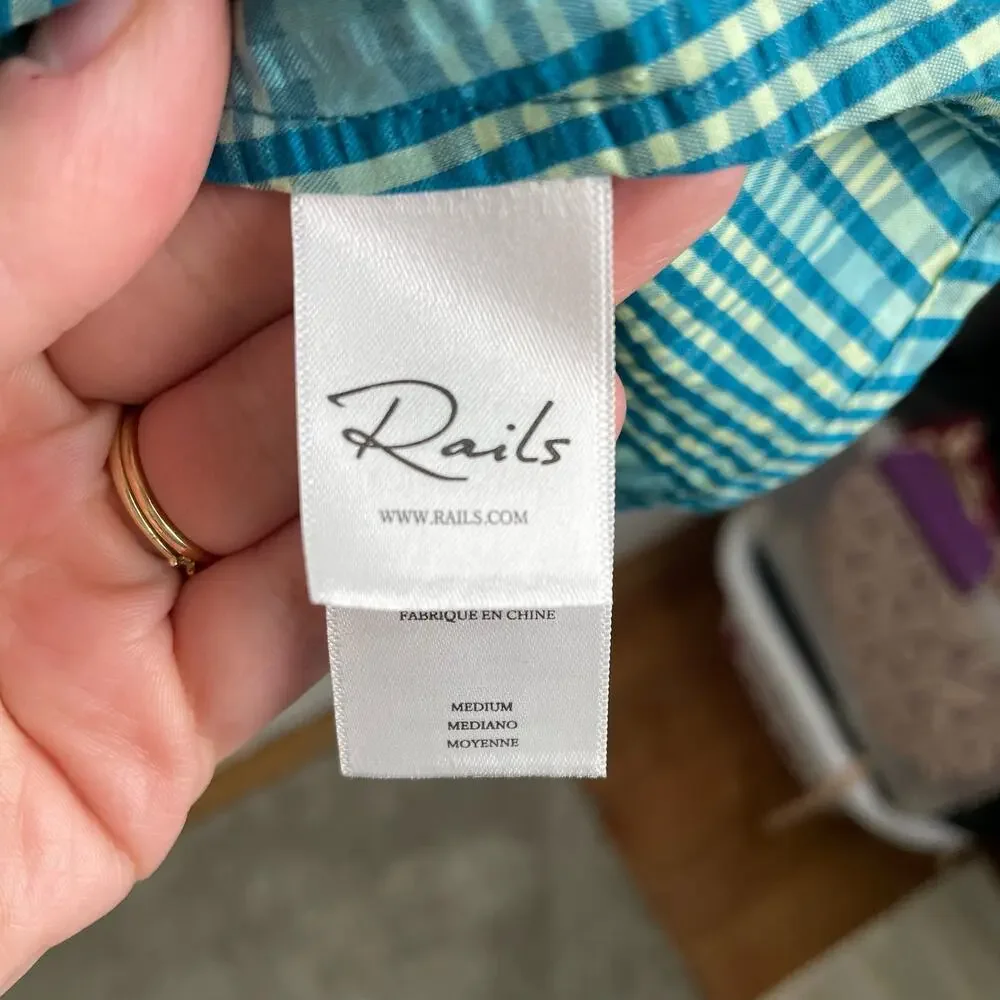 Rails Brenda Check Plaid Cotton Blend Minidress Augusta Size M NWOT Teal Blue